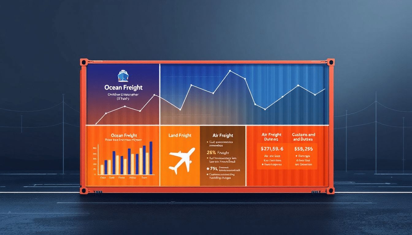 An illustration showing various freight fees involved in shipping goods.